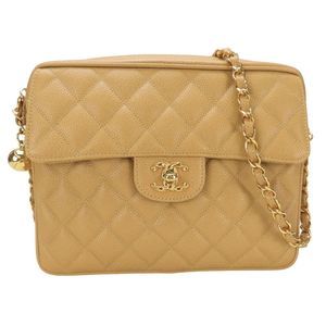 Chanel Shoulder Bag Matelasse Caviar Skin Beige Coco Mark Women's CHANEL